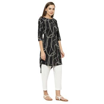 Black printed polyester short-kurtis 3