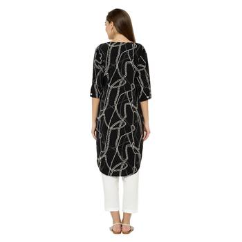 Black printed polyester short-kurtis 4