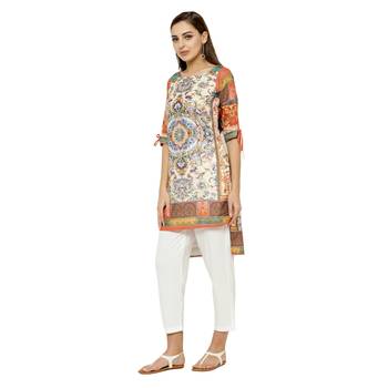Beige printed dupion silk short-kurtis 2