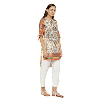 Beige printed dupion silk short-kurtis 3