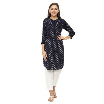 Navy-blue printed polyester ethnic-kurtis 1