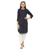 Navy-blue printed polyester ethnic-kurtis