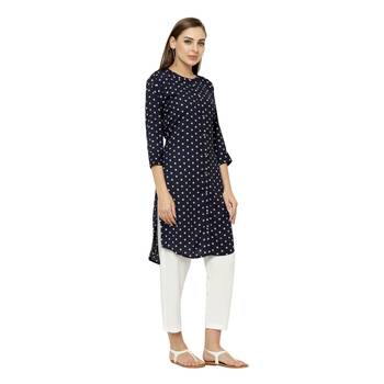 Navy-blue printed polyester ethnic-kurtis 3
