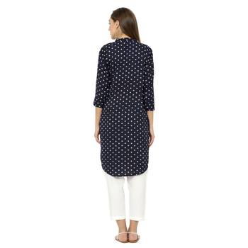 Navy-blue printed polyester ethnic-kurtis 4