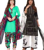 Women's Pack of 2 Synthetic Printed Unstitched Dress Material Combo