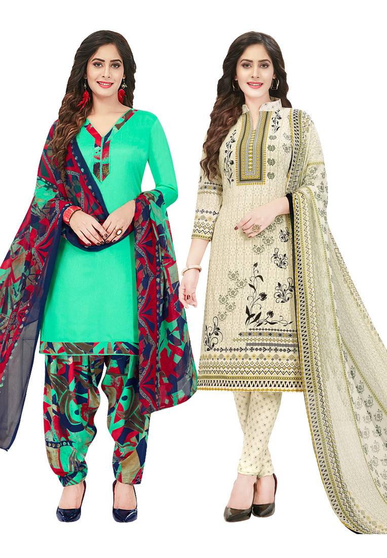 Women's Pack of 2 Synthetic Printed Unstitched Dress Material Combo