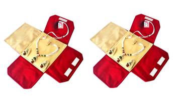 atorakushon   Velvet Necklace Pouch Jewellery Earring Organizer Traveling Kit for Women and Girls Pack 2 (Maroon) 1