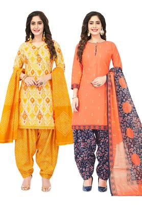 Women's Pack of 2 Synthetic Printed Unstitched Dress Material Combo 1