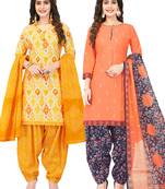 Women's Pack of 2 Synthetic Printed Unstitched Dress Material Combo
