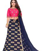 Blue hand embroidery
 art silk semi stitched lehenga