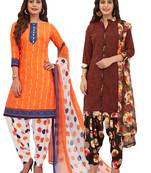 Women's Pack of 2 Synthetic Printed Unstitched Dress Material Combo