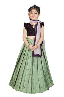 Kids Maroon Blouse And Pista Lehanga Choli Set For Girls 