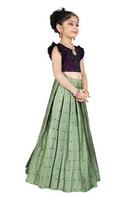 Kids Maroon Blouse And Pista Lehanga Choli Set For Girls  2