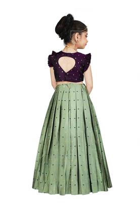 Kids Maroon Blouse And Pista Lehanga Choli Set For Girls  3