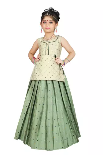 Girls White Top And Pista Lehanga Choli 