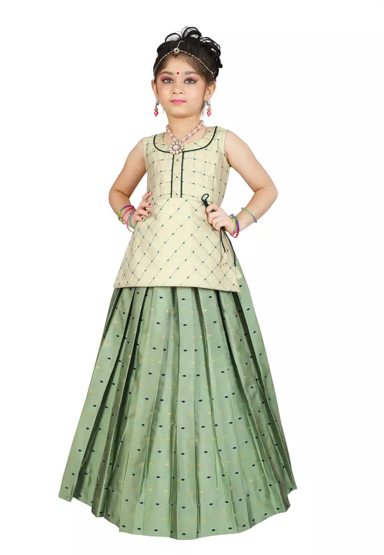Girls White Top And Pista Lehanga Choli 