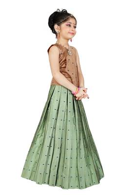 Kids Brown Top And Pista Lehanga Choli  2