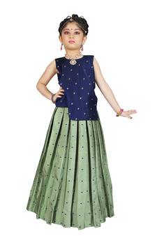 Kids Blue Top And Pista Lehanga Choli 