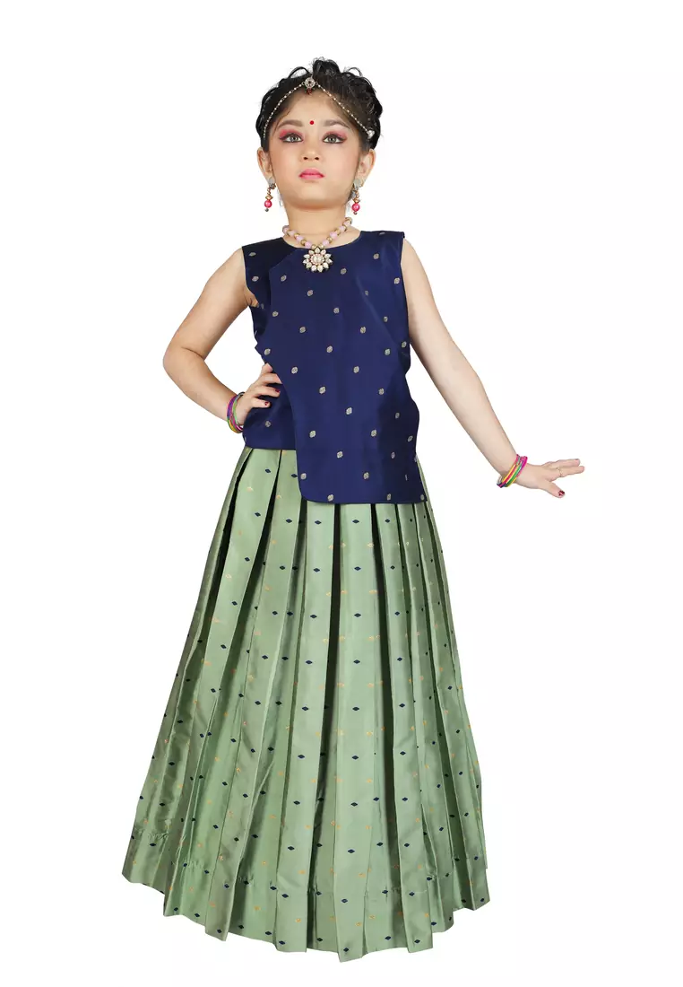 Kids Blue Top And Pista Lehanga Choli 