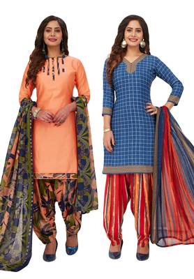 Women's Pack of 2 Synthetic Printed Unstitched Dress Material Combo 1