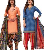 Women's Pack of 2 Synthetic Printed Unstitched Dress Material Combo