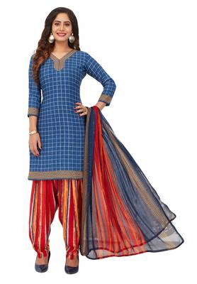 Women's Pack of 2 Synthetic Printed Unstitched Dress Material Combo 4
