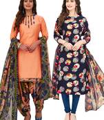 Women's Pack of 2 Synthetic Printed Unstitched Dress Material Combo