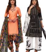 Women's Pack of 2 Synthetic Printed Unstitched Dress Material Combo
