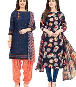 Women's Pack of 2 Synthetic Printed Unstitched Dress Material Combo