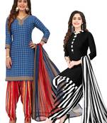 Women's Pack of 2 Synthetic Printed Unstitched Dress Material Combo