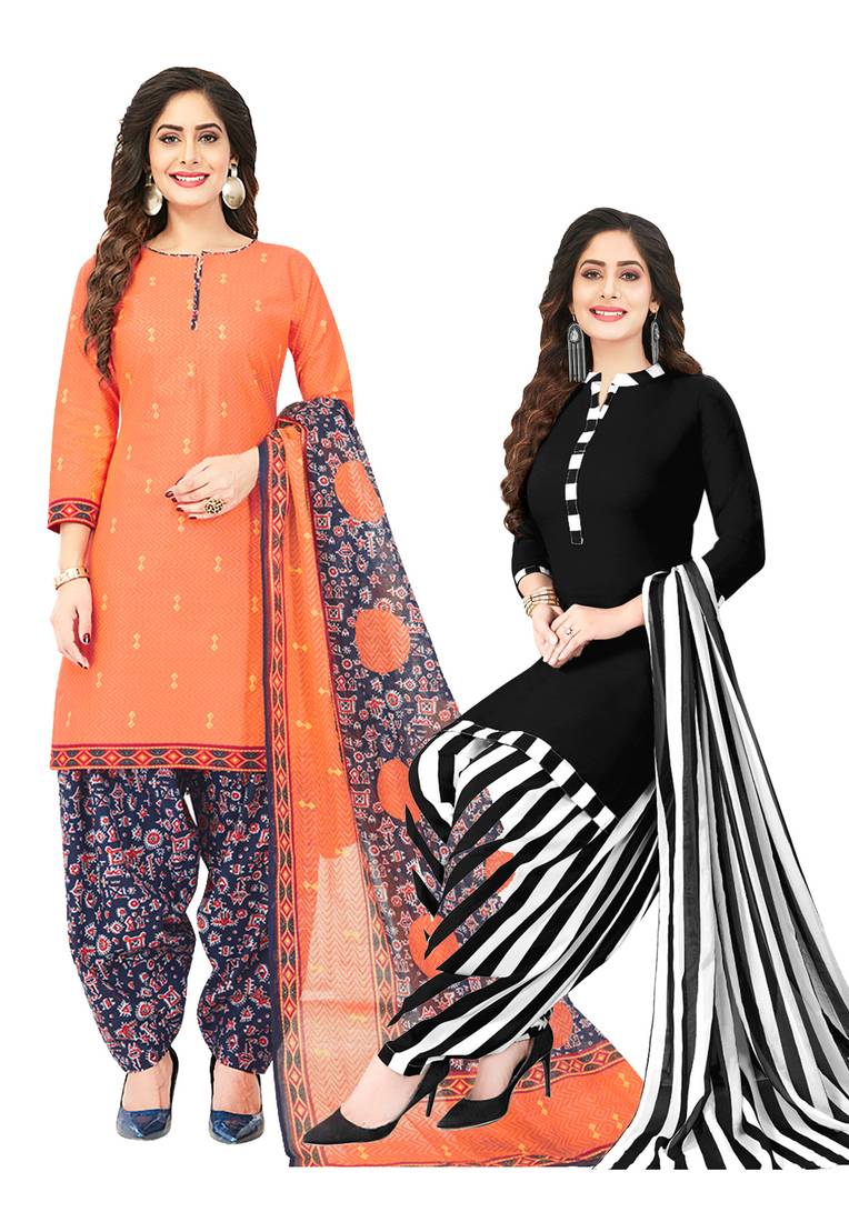 Women's Pack of 2 Synthetic Printed Unstitched Dress Material Combo