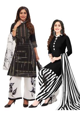 Women's Pack of 2 Synthetic Printed Unstitched Dress Material Combo 1