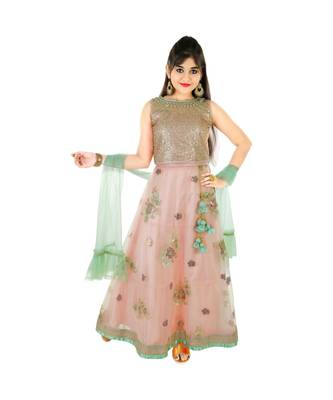 pink Sequins and Stone Embroidery Lehenga Choli for Girls with Blouse and Frills Dupatta 1