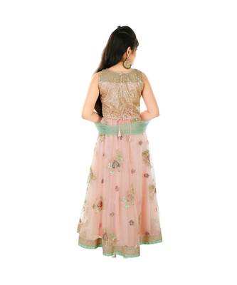 pink Sequins and Stone Embroidery Lehenga Choli for Girls with Blouse and Frills Dupatta 4