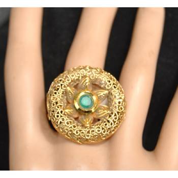 Intricately Designed Cocktail Finger Ring Studded with Emerald 2