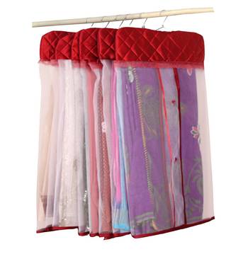 atorakushon   Satin Net Hanging Saree Cover Garments Wardrobe Organizer Pack of6  (maroon) 1