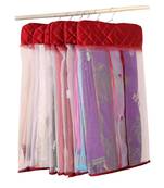 atorakushon   Satin Net Hanging Saree Cover Garments Wardrobe Organizer Pack of6  (maroon)