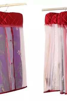 atorakushon   Satin Net Hanging Saree Cover Garments Wardrobe Organizer Pack of12 (maroon)