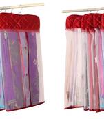 atorakushon   Satin Net Hanging Saree Cover Garments Wardrobe Organizer Pack of12 (maroon)