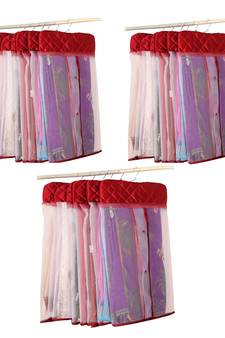 atorakushon   Satin Net Hanging Saree Cover Garments Wardrobe Organizer Pack of18 (maroon)