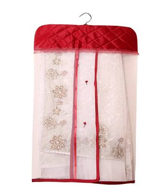atorakushon   Satin Net Hanging Saree Cover Garments Wardrobe Organizer Pack of18 (maroon) 3