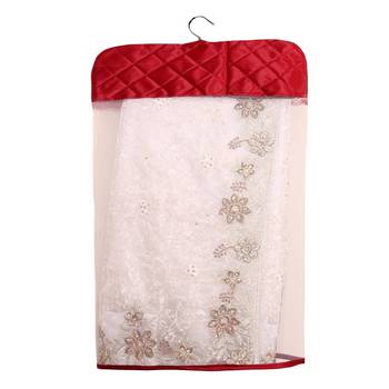 atorakushon   Satin Net Hanging Saree Cover Garments Wardrobe Organizer Pack of18 (maroon) 4