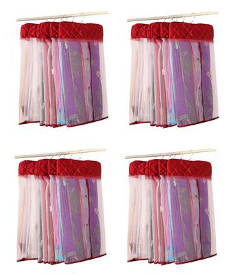 atorakushon   Satin Net Hanging Saree Cover Garments Wardrobe Organizer Pack of24  (maroon) 1