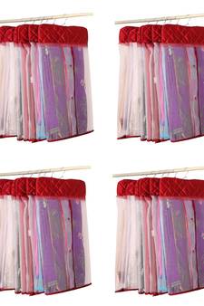 atorakushon   Satin Net Hanging Saree Cover Garments Wardrobe Organizer Pack of24  (maroon)