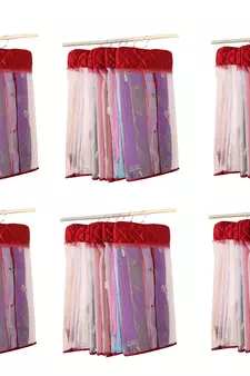 atorakushon   Satin Net Hanging Saree Cover Garments Wardrobe Organizer Pack of36  (maroon)