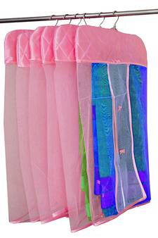 atorakushon   Satin Net Hanging Saree Cover Garments Wardrobe Organizer Pack of6  (Pink)