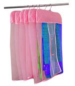 atorakushon   Satin Net Hanging Saree Cover Garments Wardrobe Organizer Pack of6  (Pink)
