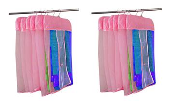atorakushon   Satin Net Hanging Saree Cover Garments Wardrobe Organizer Pack of12  (Pink) 1