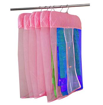 atorakushon   Satin Net Hanging Saree Cover Garments Wardrobe Organizer Pack of12  (Pink) 4