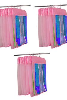 atorakushon   Satin Net Hanging Saree Cover Garments Wardrobe Organizer Pack of18  (Pink)